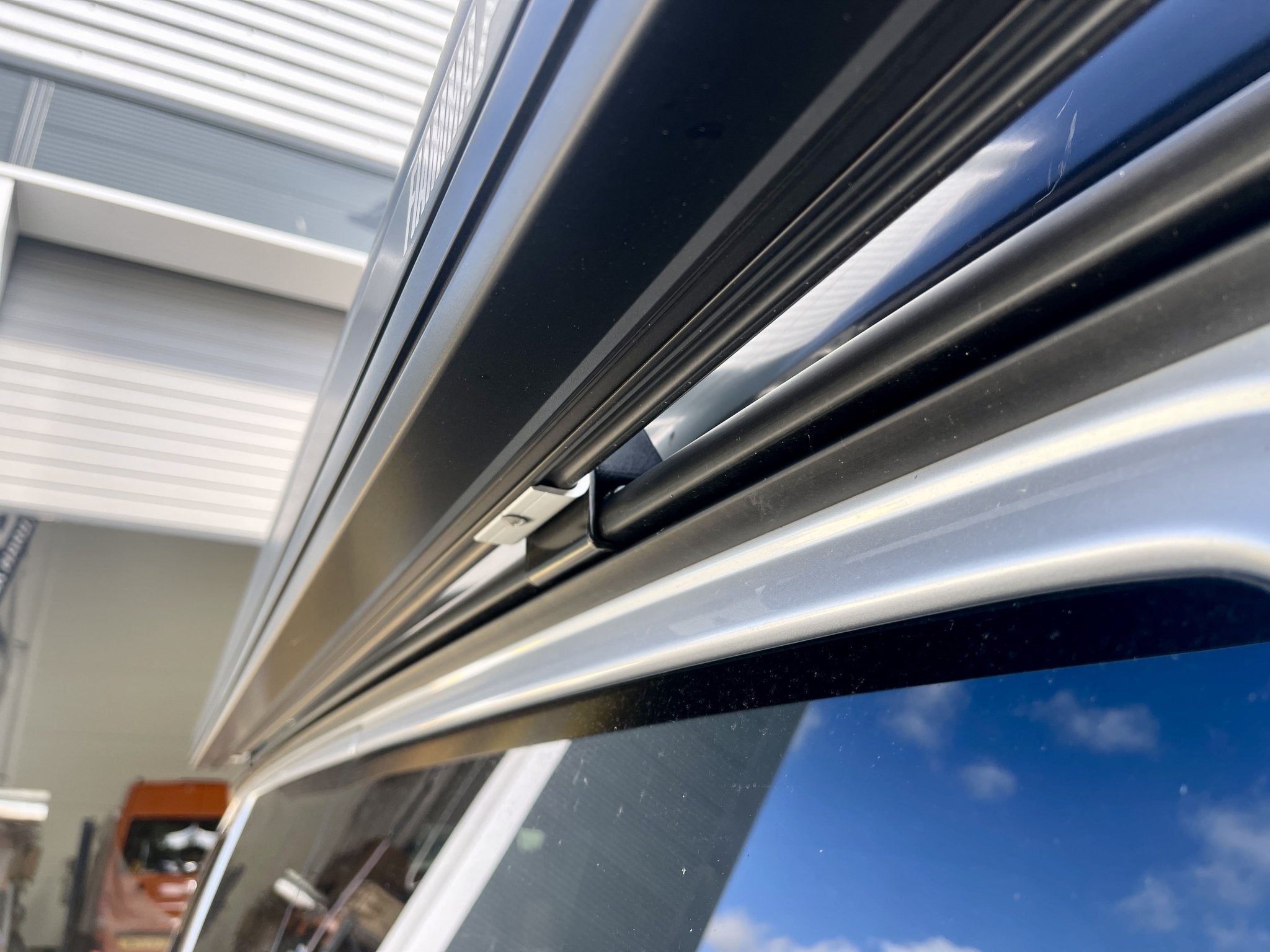 Fiamma F45S 230 Awning - Polar White with Royal Blue Fabric