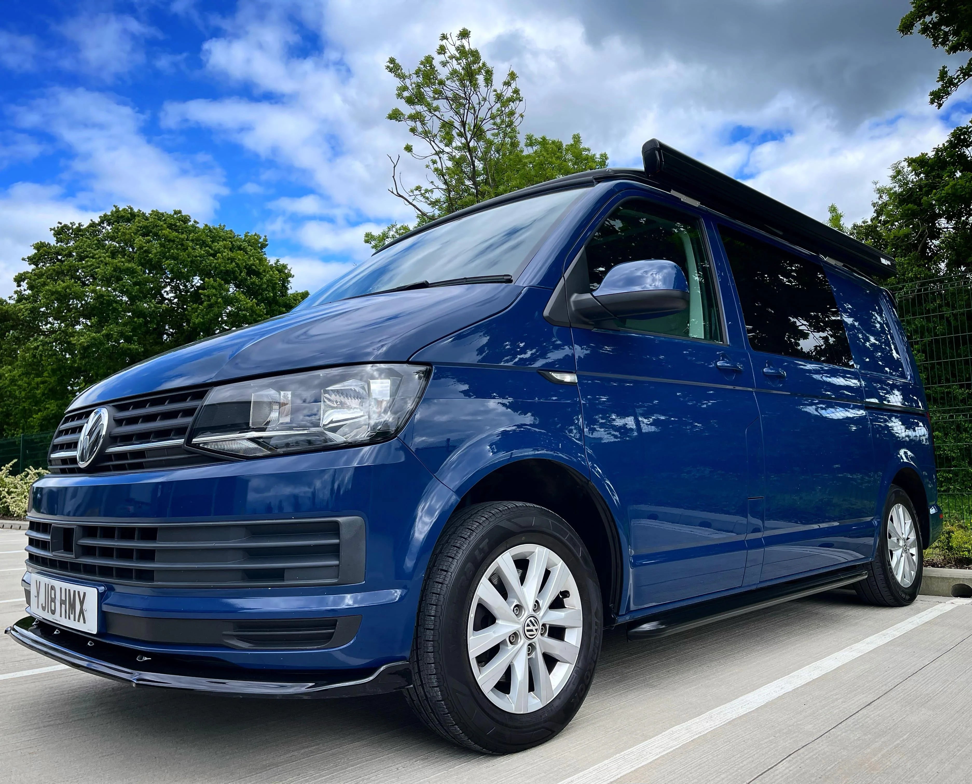 Fiamma F45S 230 Awning - Polar White with Royal Blue Fabric