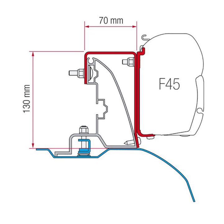 Bracket for Fiamma F45 - Fiat Ducato (H2 Roof Rail)