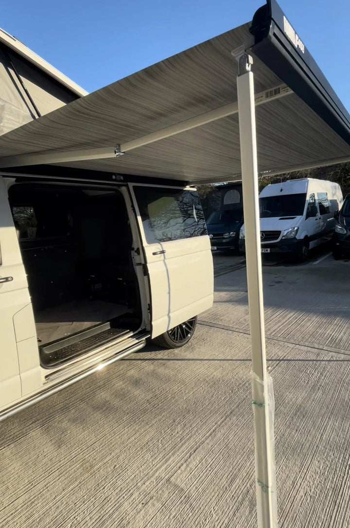 Fiamma F45S 230 Awning - Polar White with Royal Blue Fabric