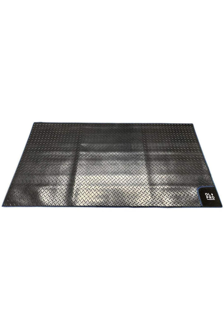 Awning Tunnel Mat 1500mm x 800mm Black Rubber checker board with Blue Edge Trim